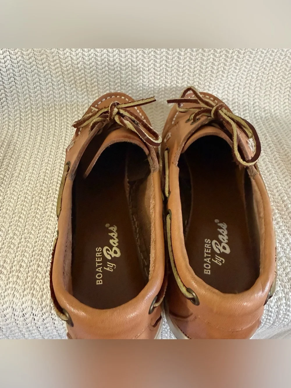 Bass Boaters Brown Leather Boat Shoes Men’s Size 7M Moc Toe Lace-Up
